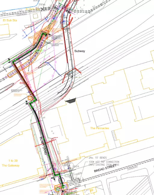 Aerial map view of works at Parkway