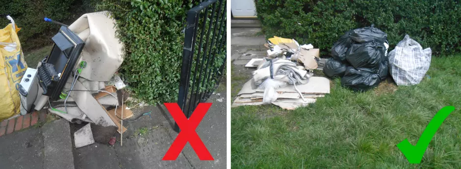 Image of yes and no with bulky waste