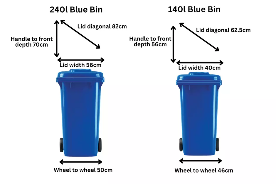 Dimensions of the small and bigger blue bin