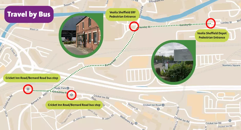 Map showing the bus route to the Lumley Street Depot